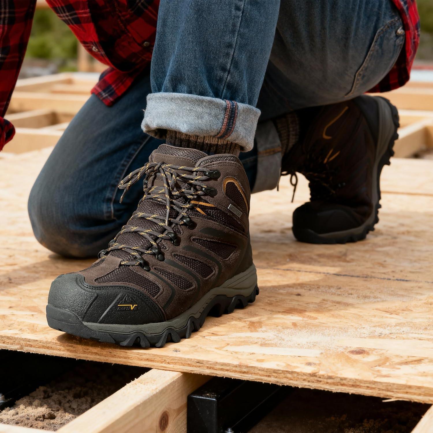 imageNORTIV 8 Mens Waterproof Steel Toe Work BootsBrown