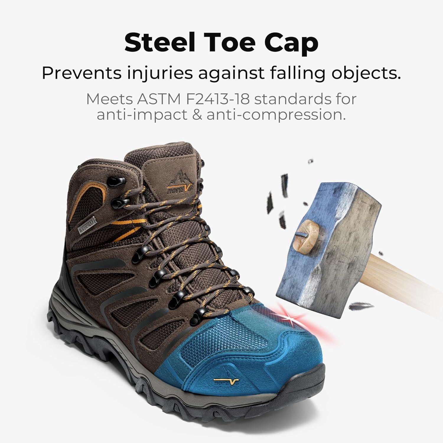 imageNORTIV 8 Mens Waterproof Steel Toe Work BootsBrown