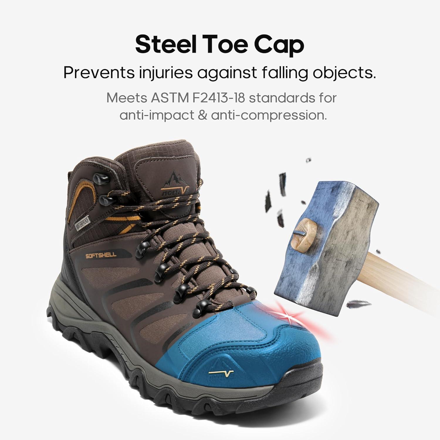 imageNORTIV 8 Mens Waterproof Steel Toe Work BootsBrownBlackTan