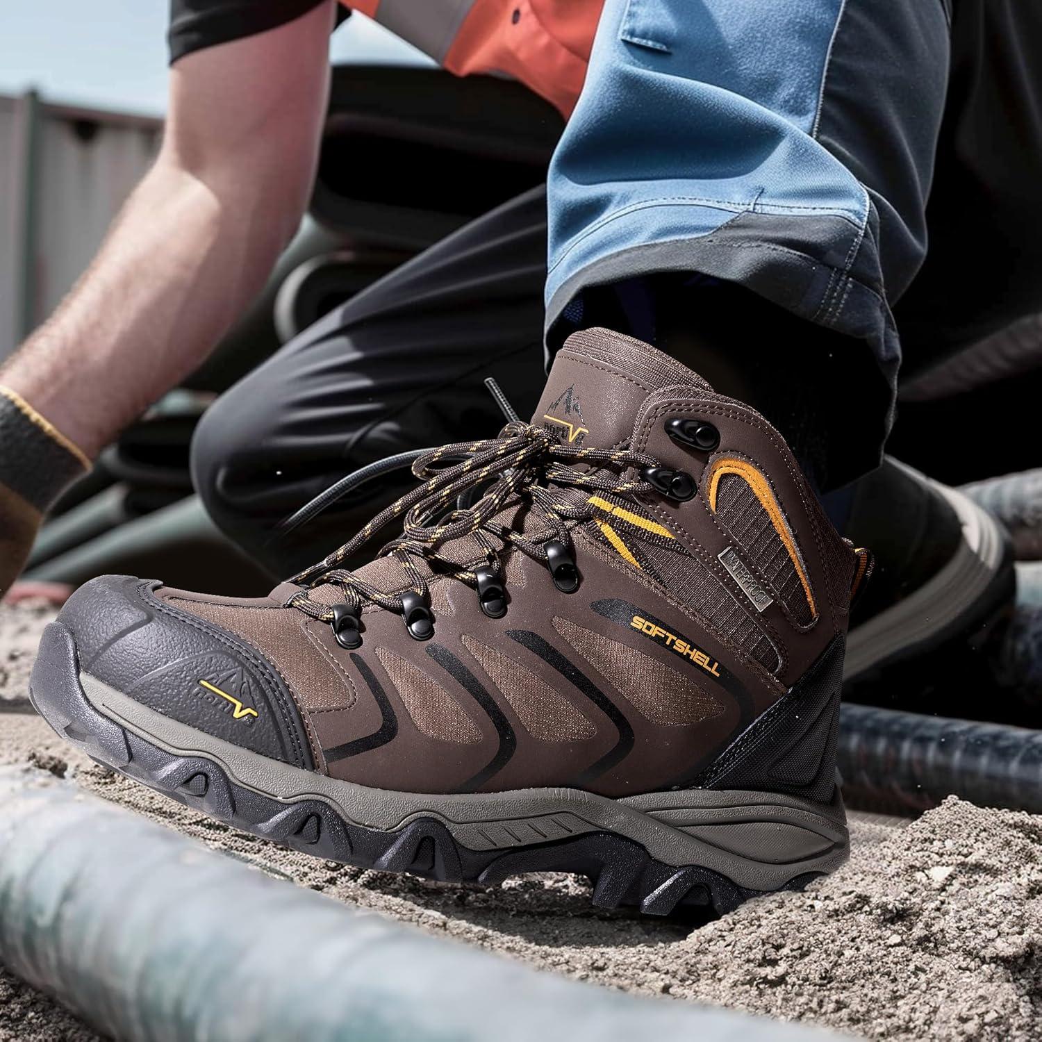imageNORTIV 8 Mens Waterproof Steel Toe Work BootsBrownBlackTan