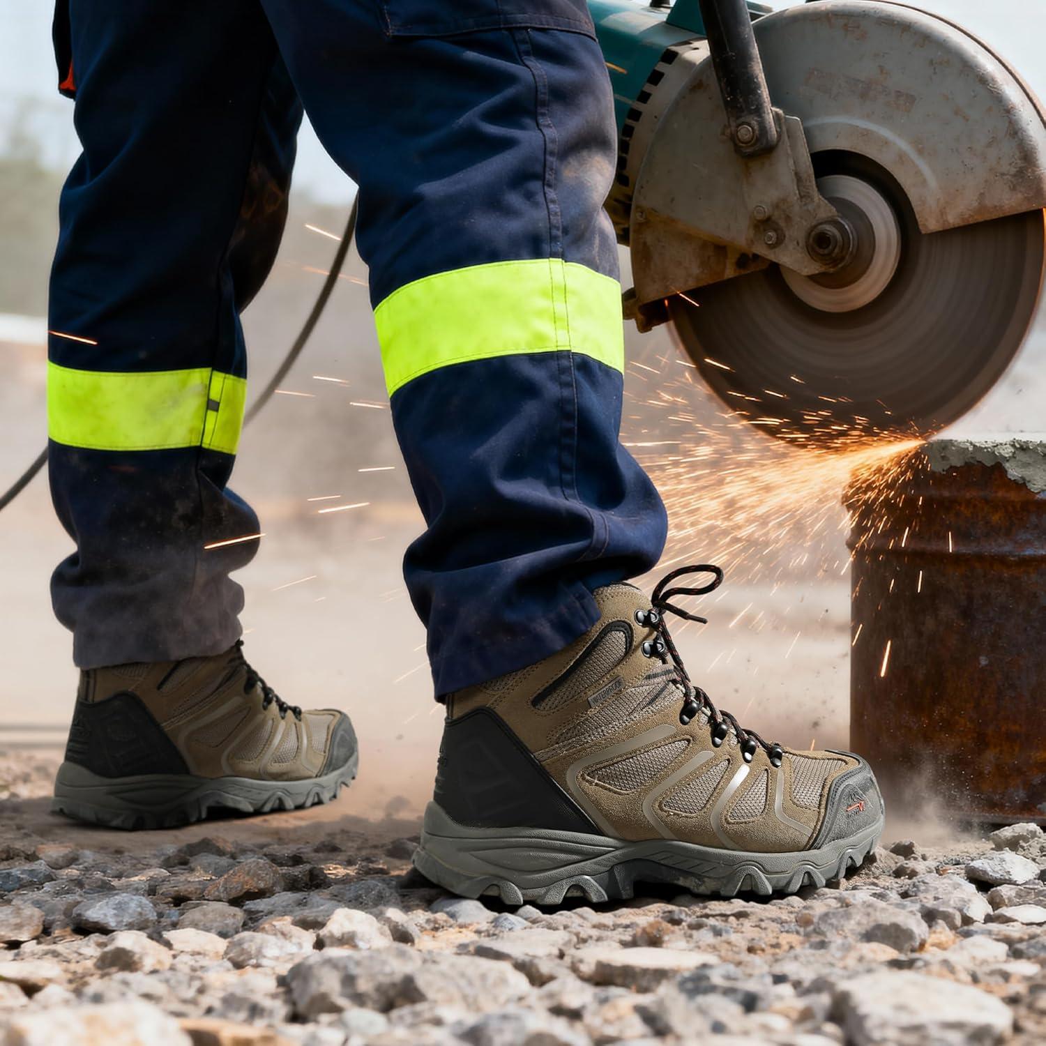 imageNORTIV 8 Mens Waterproof Steel Toe Work BootsTaupe