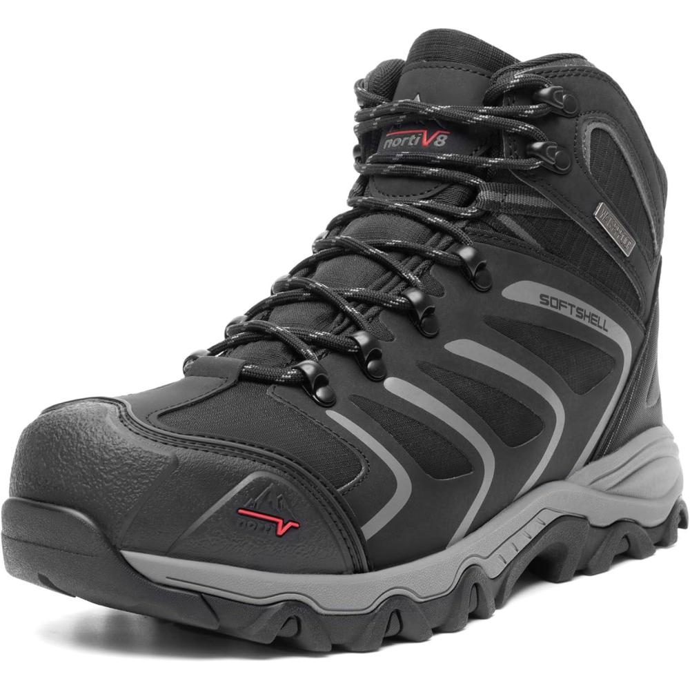 imageNORTIV 8 Mens Waterproof Steel Toe Work BootsBlackDarkGrey
