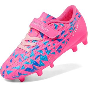 DREAM PAIRS Boys Girls Soccer Cleats Kids Football Shoes for Little/Big Kid(Hot Pink/Royal Blue)