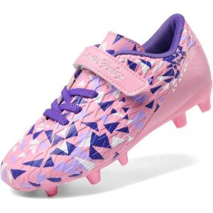 DREAM PAIRS Boys Girls Soccer Cleats Kids Football Shoes for Little/Big Kid(Pink/Purple)