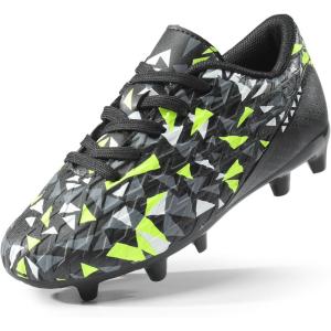 DREAM PAIRS Boys Girls Soccer Cleats Youth Firm Groud Athletic Outdoor Trainning Football Shoes for Little/Big Kid(Black/Neon/Green)