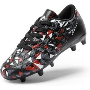 DREAM PAIRS Boys Girls Soccer Cleats Youth Firm Groud Athletic Outdoor Trainning Football Shoes for Little/Big Kid(Black/Red)