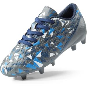 DREAM PAIRS Boys Girls Soccer Cleats Youth Firm Groud Athletic Outdoor Trainning Football Shoes for Little/Big Kid(Dark/Grey/Royal/Blue)