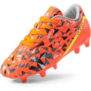 DREAM PAIRS Boys Girls Soccer Cleats Youth Firm Groud Athletic Outdoor Trainning Football Shoes for Little/Big Kid(Orange/Dark/Grey/Yellow)