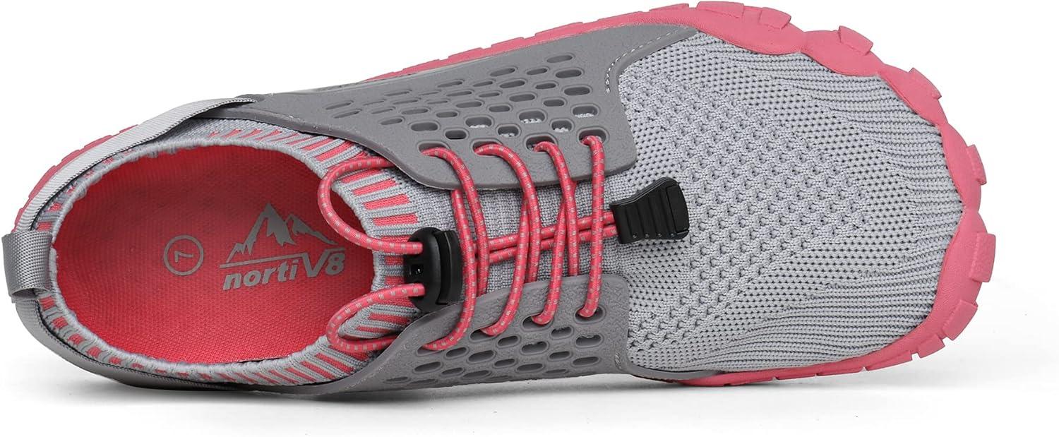 imageNORTIV 8 Womens Water Shoes Barefoot Quick Dry Aqua Swim Shoes for Beach Sports Fishing Hiking Boating Surfing Shoes TREKLADYLightGreyWatermelonRed