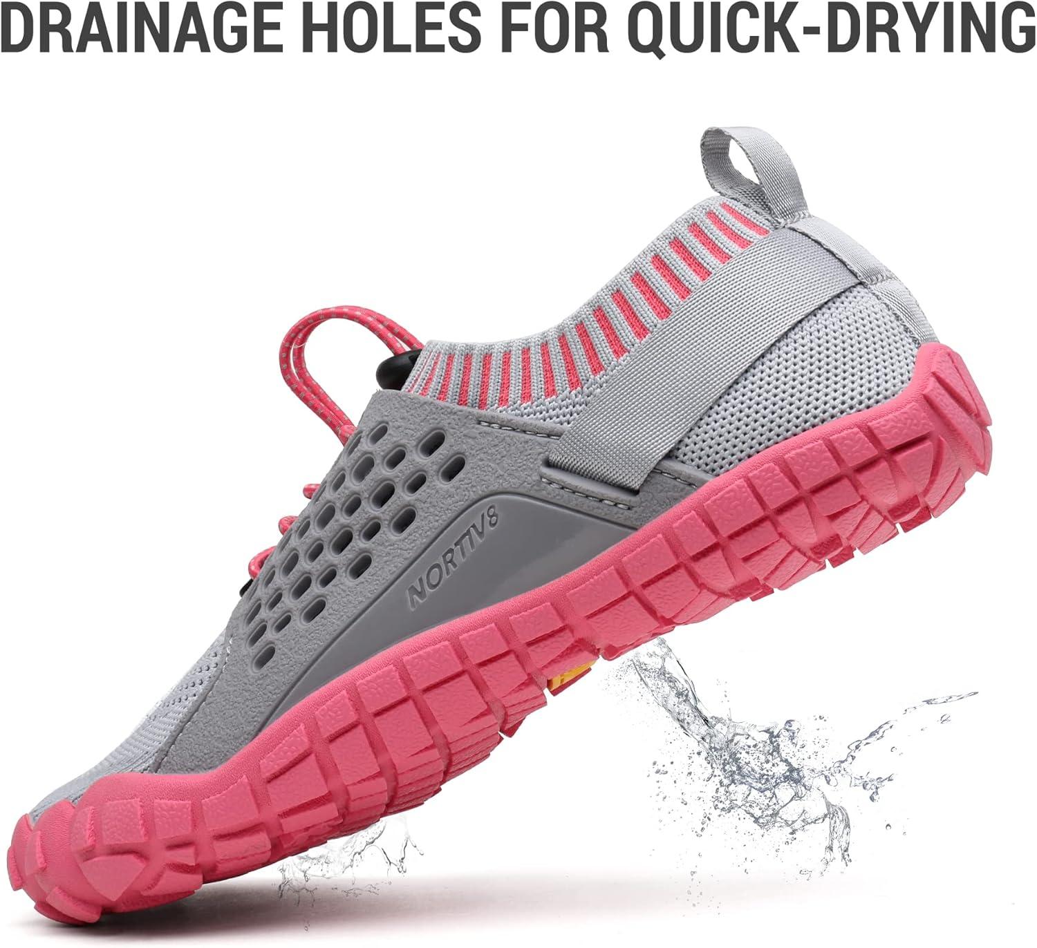 imageNORTIV 8 Womens Water Shoes Barefoot Quick Dry Aqua Swim Shoes for Beach Sports Fishing Hiking Boating Surfing Shoes TREKLADYLightGreyWatermelonRed