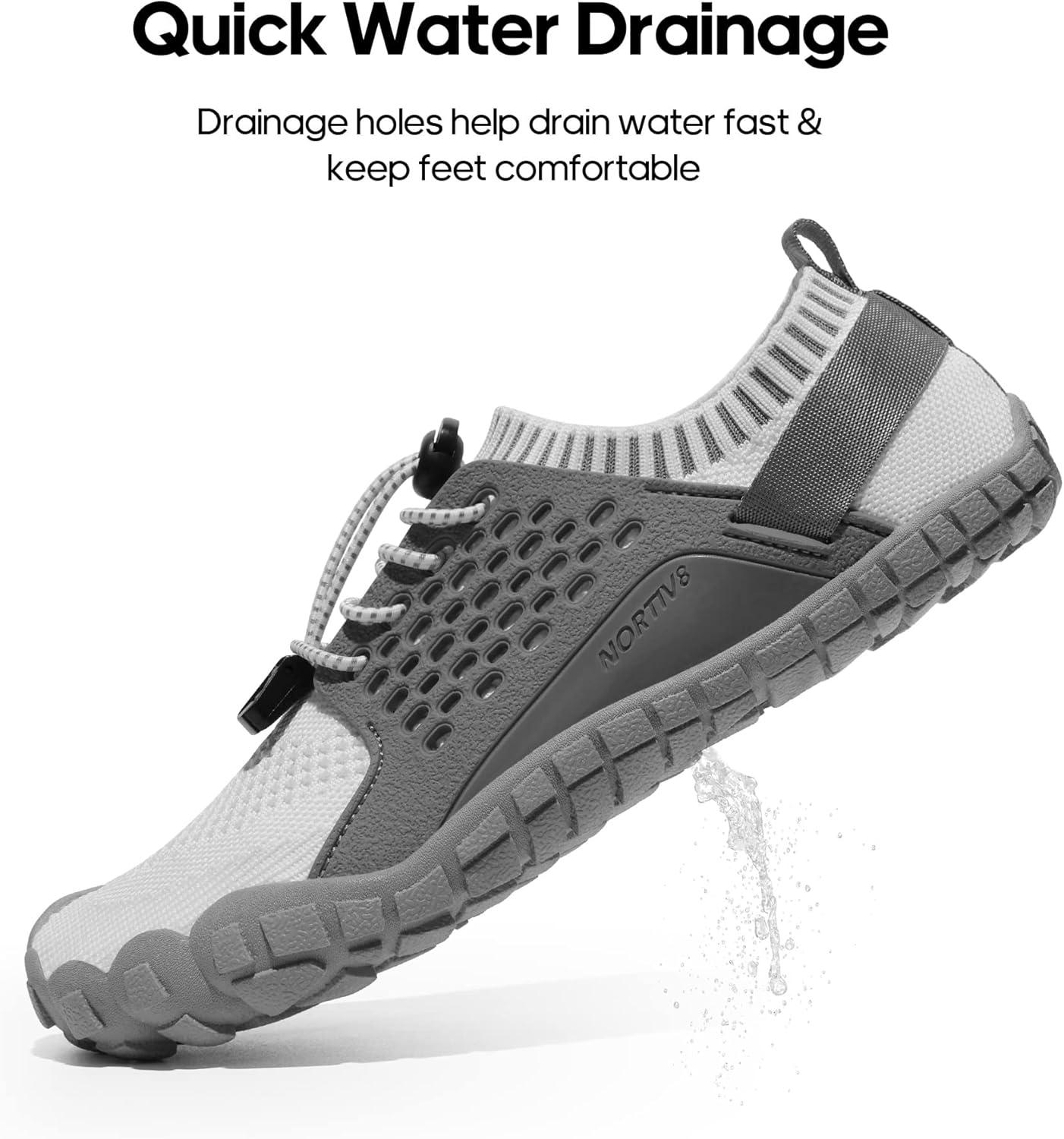 imageNORTIV 8 Womens Water Shoes Barefoot Quick Dry Aqua Swim Shoes for Beach Sports Fishing Hiking Boating Surfing Shoes TREKLADYWhiteGrey