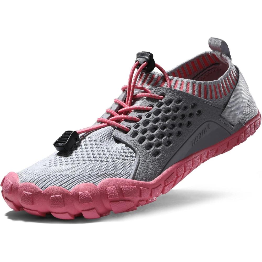 imageNORTIV 8 Womens Water Shoes Barefoot Quick Dry Aqua Swim Shoes for Beach Sports Fishing Hiking Boating Surfing Shoes TREKLADYLightGreyWatermelonRed