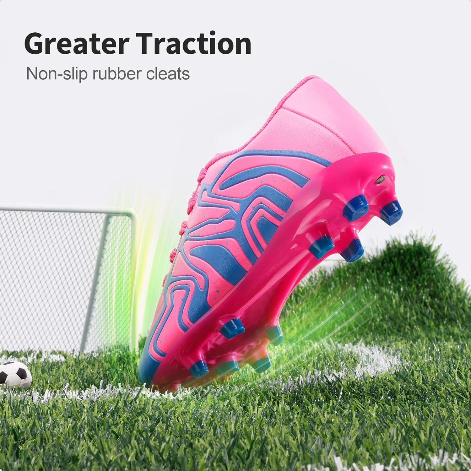 imageDREAM PAIRS Boys Girls Soccer Cleats Youth Firm Groud Baseball Cleats Sport Athletic Outdoor Trainning Football Shoes for LittleBig KidFuchsiaPinkRoyalBlue