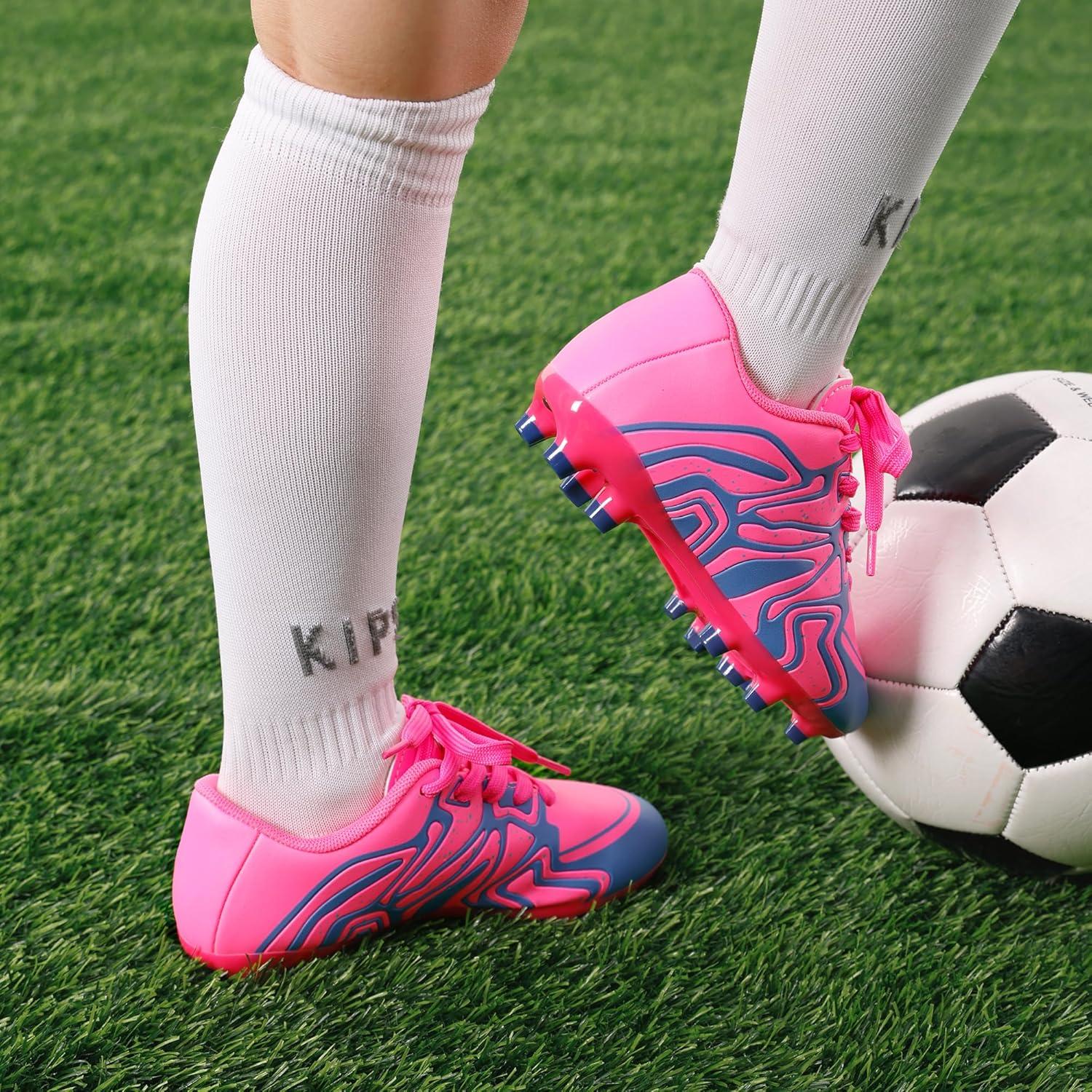 imageDREAM PAIRS Boys Girls Soccer Cleats Youth Firm Groud Baseball Cleats Sport Athletic Outdoor Trainning Football Shoes for LittleBig KidFuchsiaPinkRoyalBlue