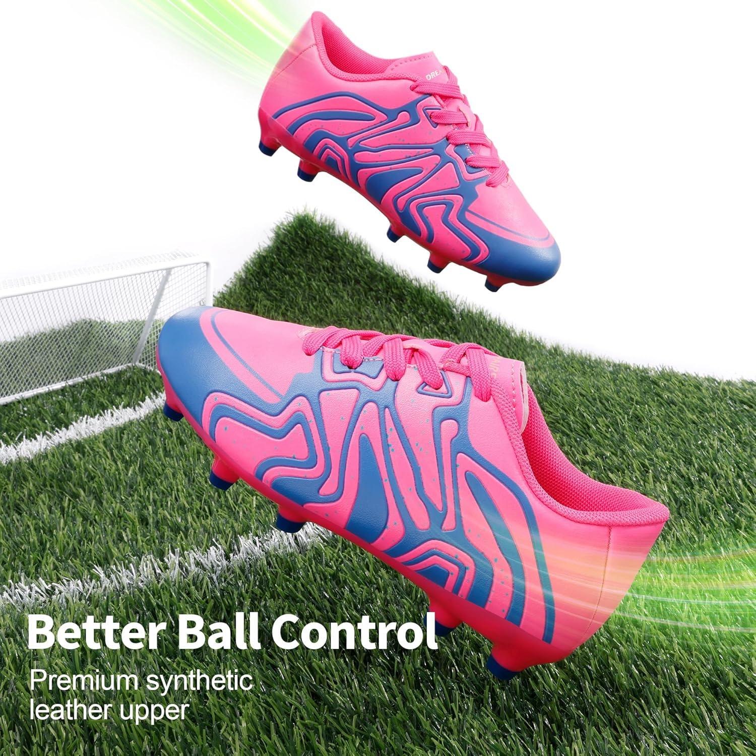 imageDREAM PAIRS Boys Girls Soccer Cleats Youth Firm Groud Baseball Cleats Sport Athletic Outdoor Trainning Football Shoes for LittleBig KidFuchsiaPinkRoyalBlue