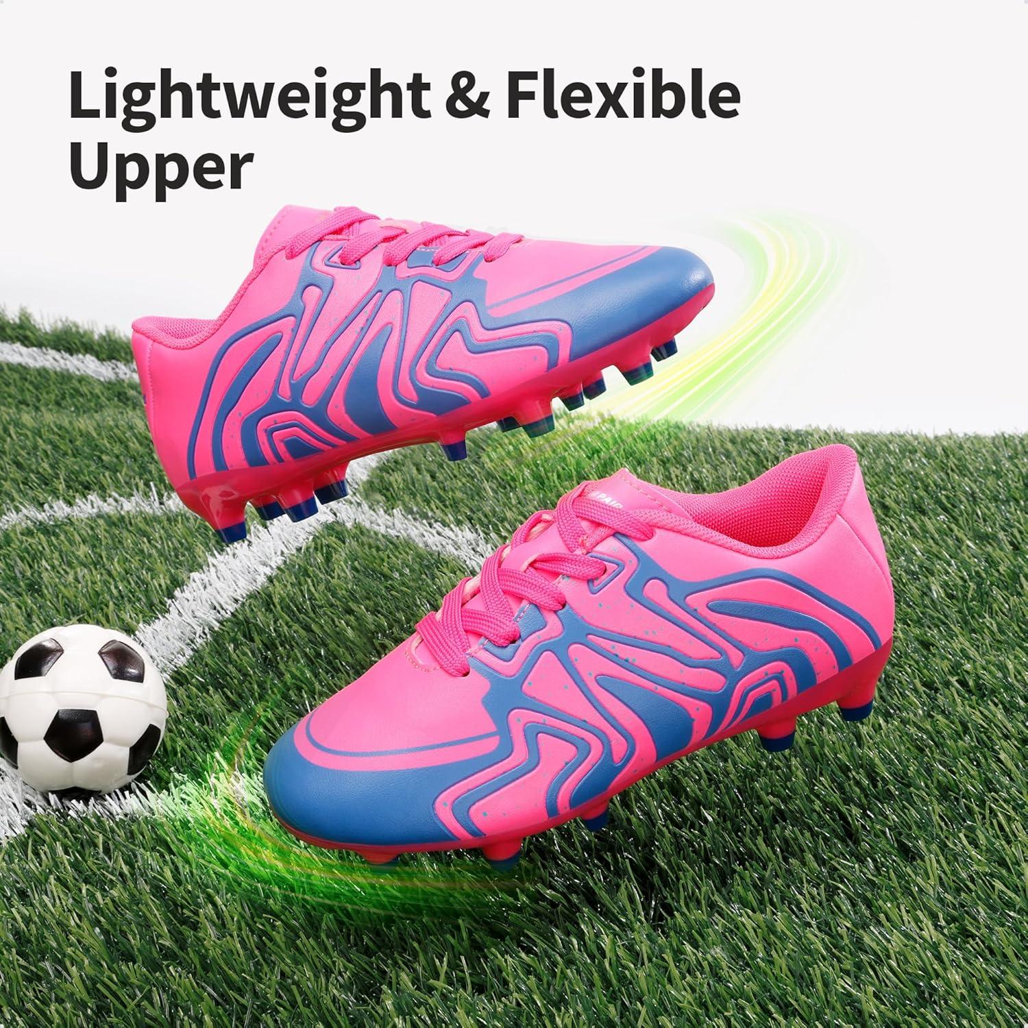 imageDREAM PAIRS Boys Girls Soccer Cleats Youth Firm Groud Baseball Cleats Sport Athletic Outdoor Trainning Football Shoes for LittleBig KidFuchsiaPinkRoyalBlue