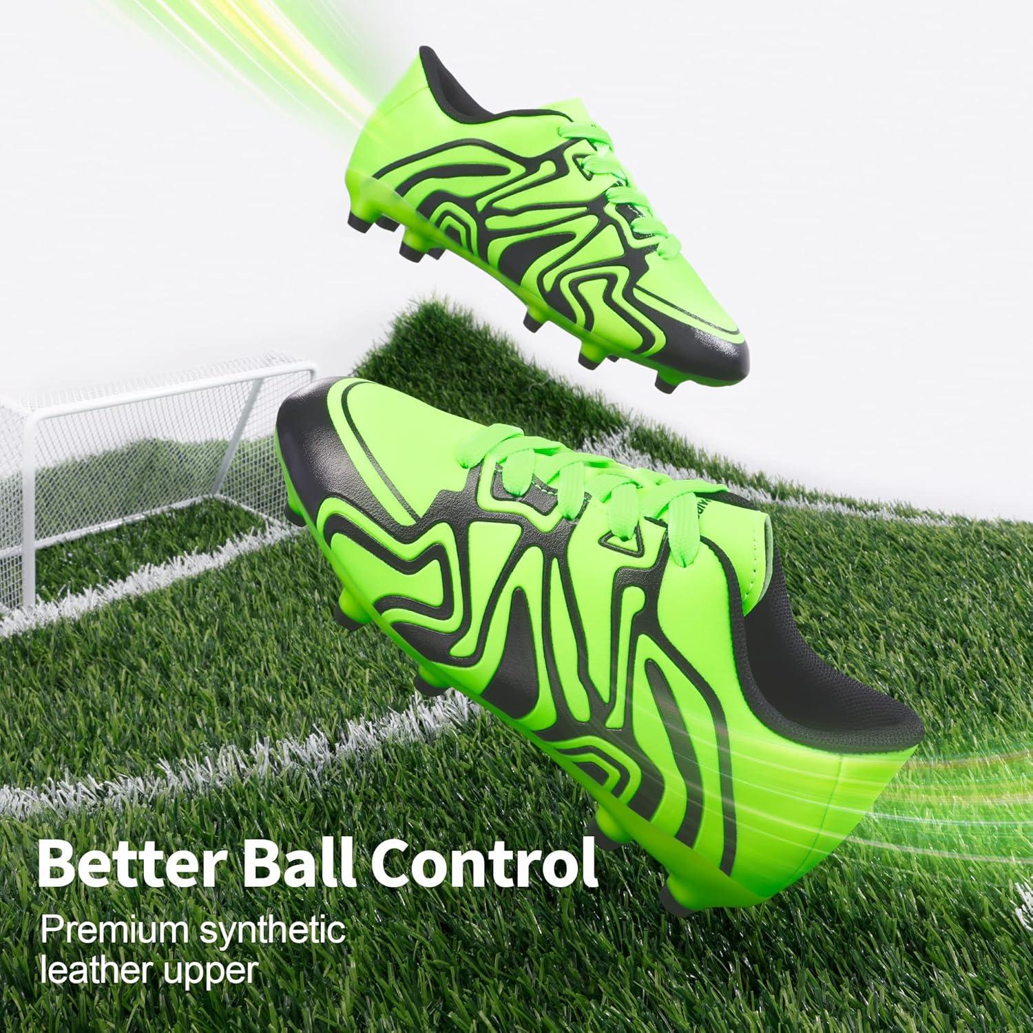 imageDREAM PAIRS Boys Girls Soccer Cleats Youth Firm Groud Baseball Cleats Sport Athletic Outdoor Trainning Football Shoes for LittleBig KidNeon GreenBlack