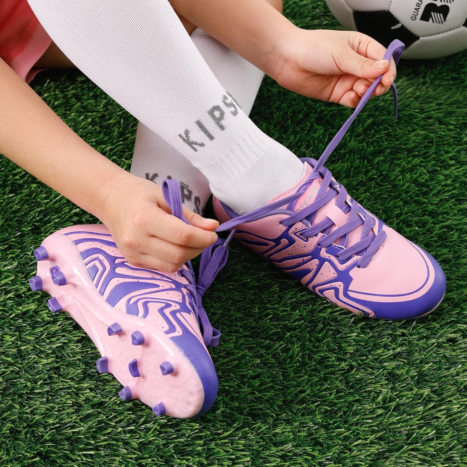 imageDREAM PAIRS Boys Girls Soccer Cleats Youth Firm Groud Baseball Cleats Sport Athletic Outdoor Trainning Football Shoes for LittleBig KidPinkPurple