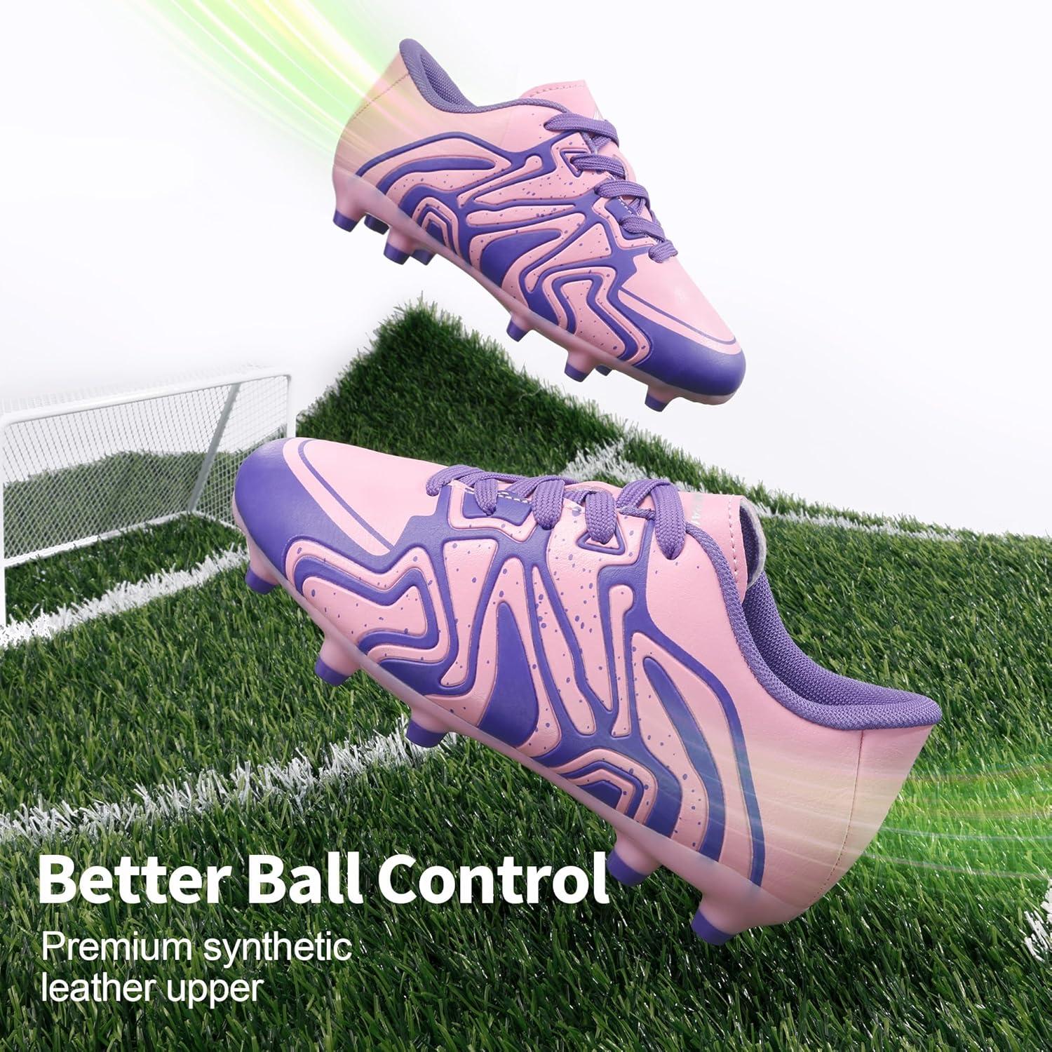 imageDREAM PAIRS Boys Girls Soccer Cleats Youth Firm Groud Baseball Cleats Sport Athletic Outdoor Trainning Football Shoes for LittleBig KidPinkPurple