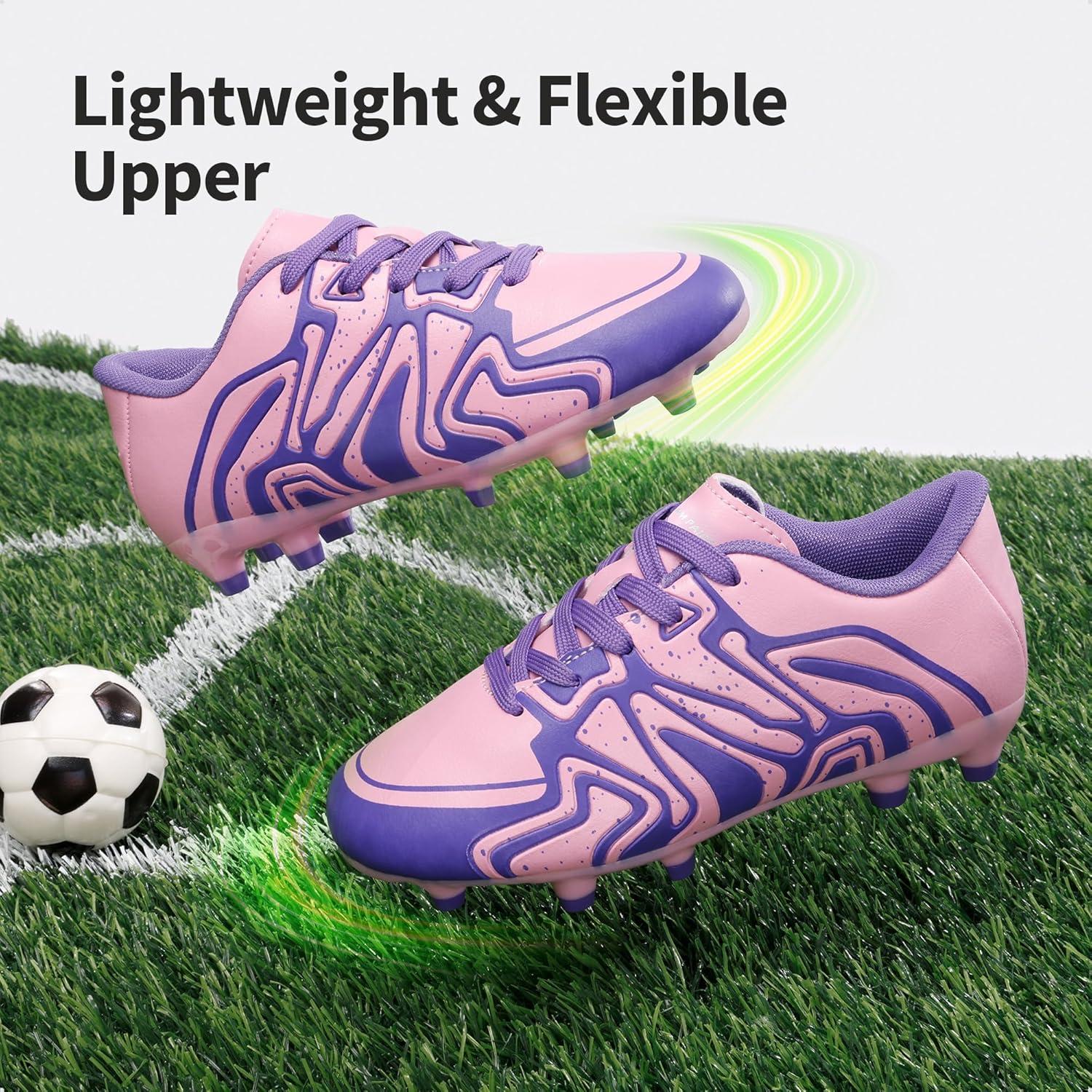 imageDREAM PAIRS Boys Girls Soccer Cleats Youth Firm Groud Baseball Cleats Sport Athletic Outdoor Trainning Football Shoes for LittleBig KidPinkPurple