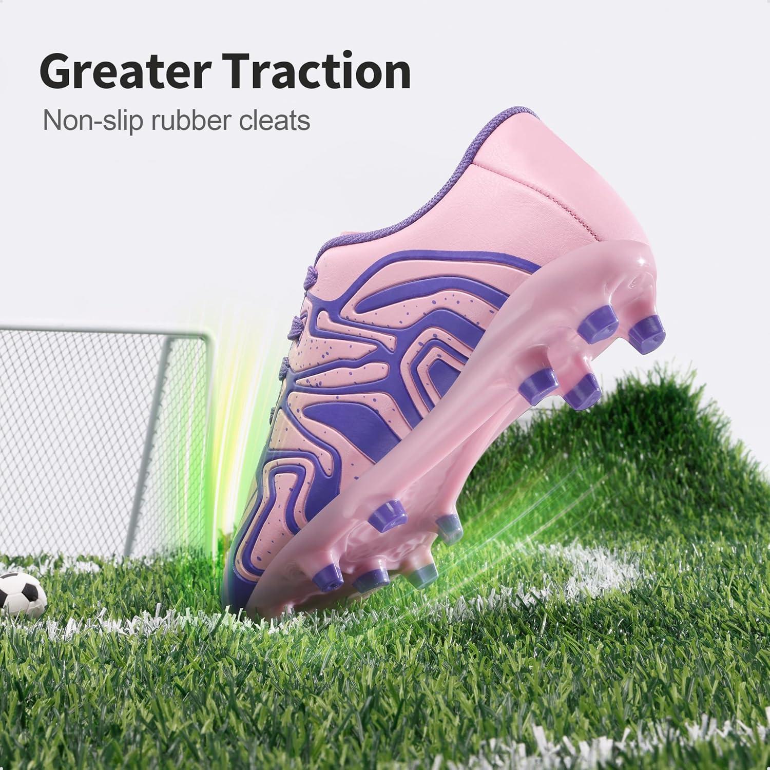 imageDREAM PAIRS Boys Girls Soccer Cleats Youth Firm Groud Baseball Cleats Sport Athletic Outdoor Trainning Football Shoes for LittleBig KidPinkPurple