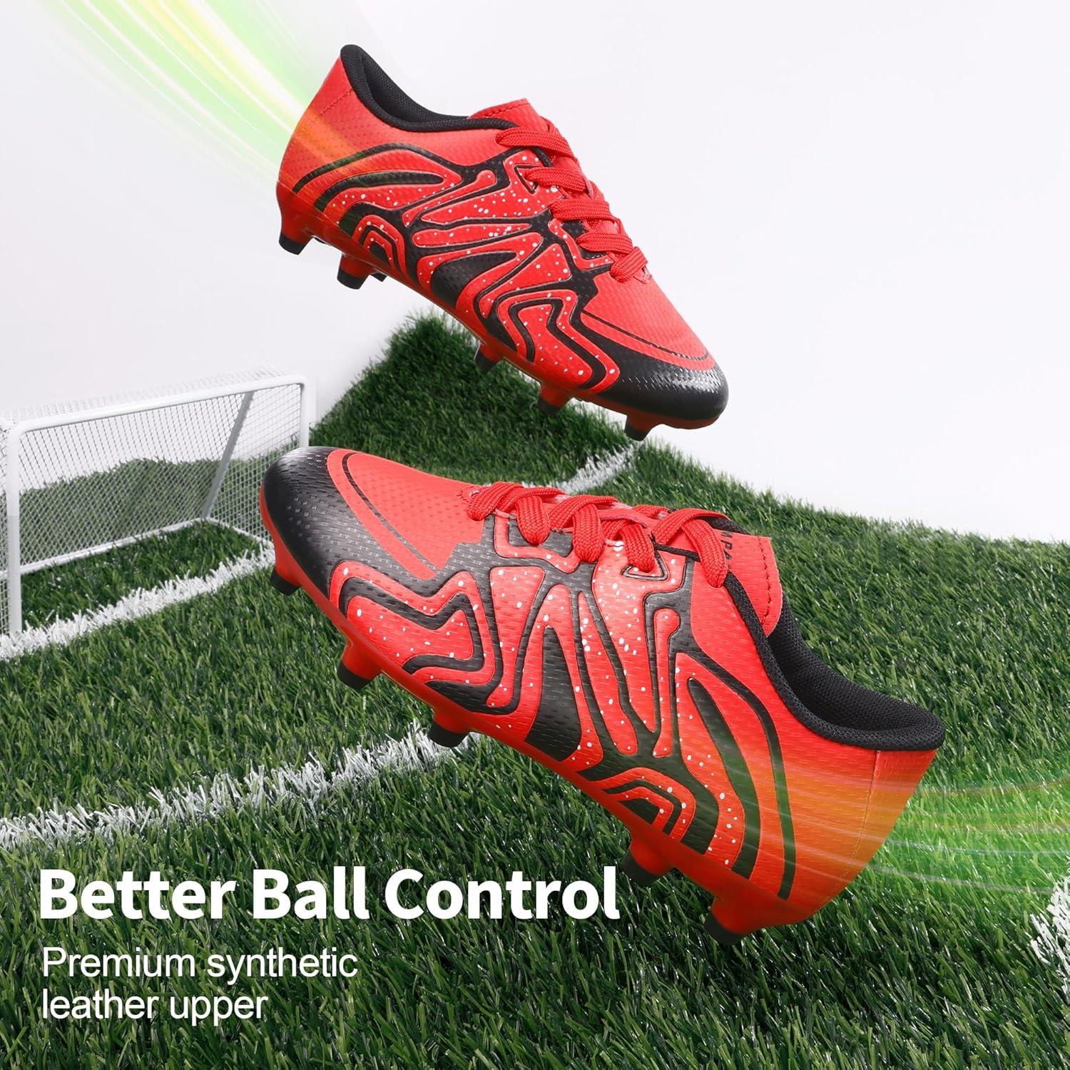 imageDREAM PAIRS Boys Girls Soccer Cleats Youth Firm Groud Baseball Cleats Sport Athletic Outdoor Trainning Football Shoes for LittleBig KidRedBlackSilver
