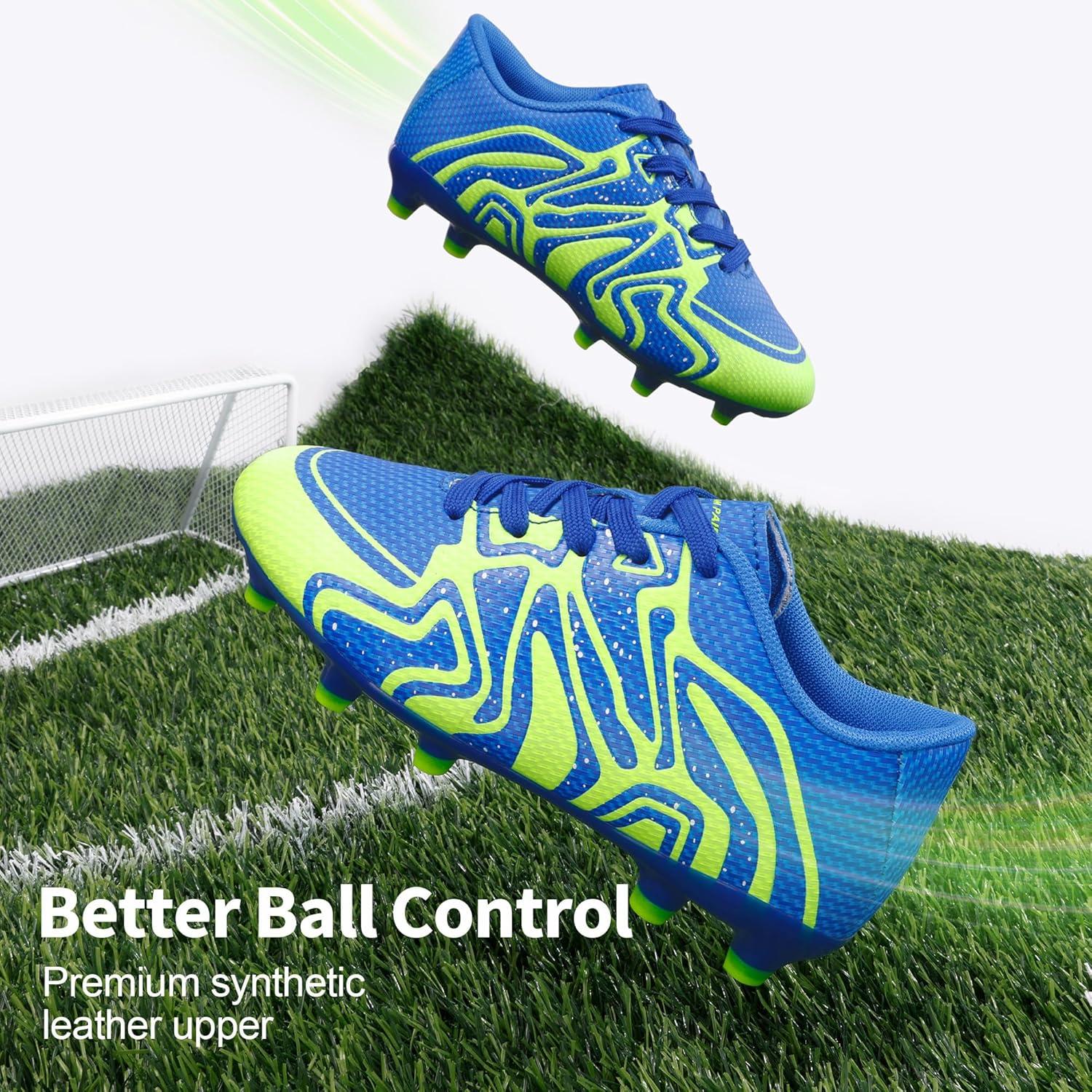 imageDREAM PAIRS Boys Girls Soccer Cleats Youth Firm Groud Baseball Cleats Sport Athletic Outdoor Trainning Football Shoes for LittleBig KidRoyalLemonGreenSilver