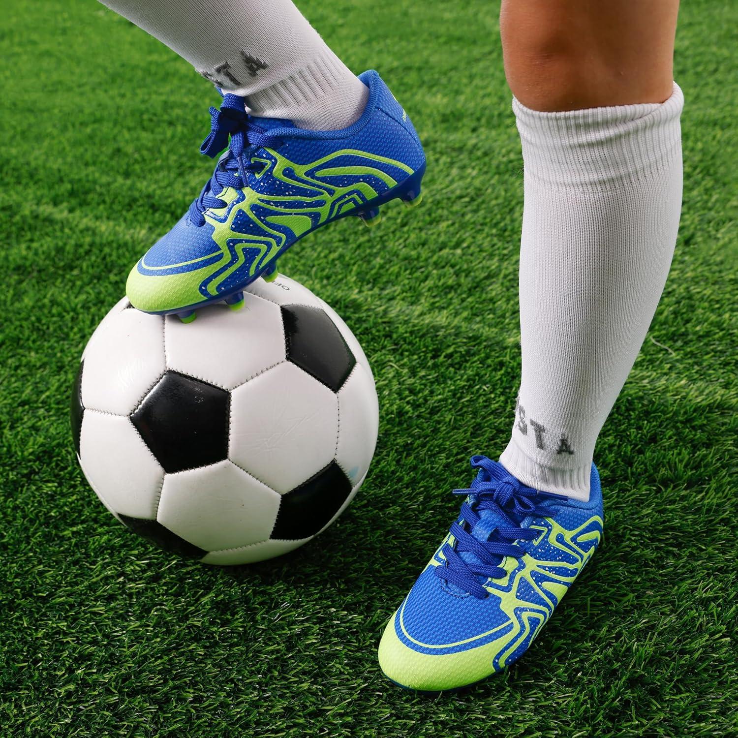 imageDREAM PAIRS Boys Girls Soccer Cleats Youth Firm Groud Baseball Cleats Sport Athletic Outdoor Trainning Football Shoes for LittleBig KidRoyalLemonGreenSilver