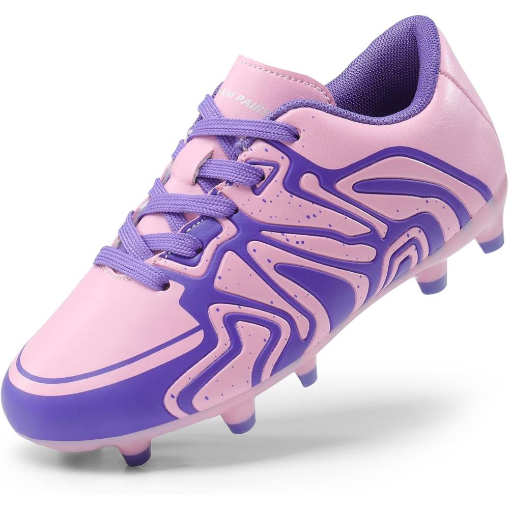 imageDREAM PAIRS Boys Girls Soccer Cleats Youth Firm Groud Baseball Cleats Sport Athletic Outdoor Trainning Football Shoes for LittleBig KidPinkPurple