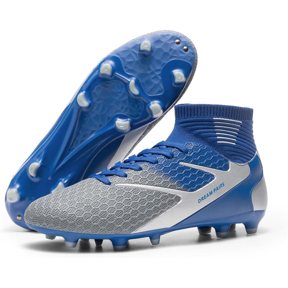 imageDREAM PAIRS Mens High Tops Lace Up Soccer Cleats Lightweight Professional Athletic Football Cleats Mens Athletic Shoes for Training SoccerBlueGrey