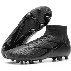 DREAM PAIRS Men’s High Tops Lace Up Soccer Cleats, Lightweight Professional Athletic Football Cleats Mens Athletic Shoes for Training Soccer(Black)