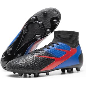 DREAM PAIRS Men’s High Tops Lace Up Soccer Cleats, Lightweight Professional Athletic Football Cleats Mens Athletic Shoes for Training Soccer(Black/Blue)