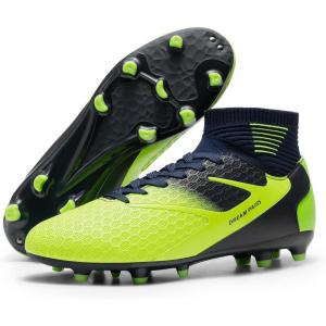 DREAM PAIRS Men’s High Tops Lace Up Soccer Cleats, Lightweight Professional Athletic Football Cleats Mens Athletic Shoes for Training Soccer(Neon Yellow)