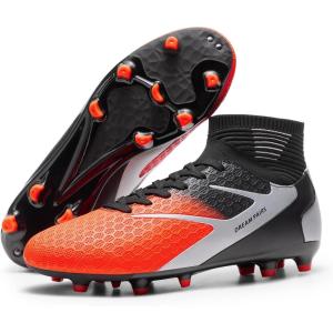 DREAM PAIRS Men’s High Tops Lace Up Soccer Cleats, Lightweight Professional Athletic Football Cleats Mens Athletic Shoes for Training Soccer(Orange)