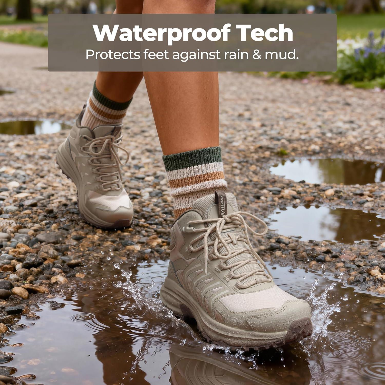 imageNORTIV 8 Womens Hiking Boots Waterproof Lightweight Outdoor Trekking Non Slip Comfortable Camping Ankle Breathable Boot Armadillo FieldLiteKhaki