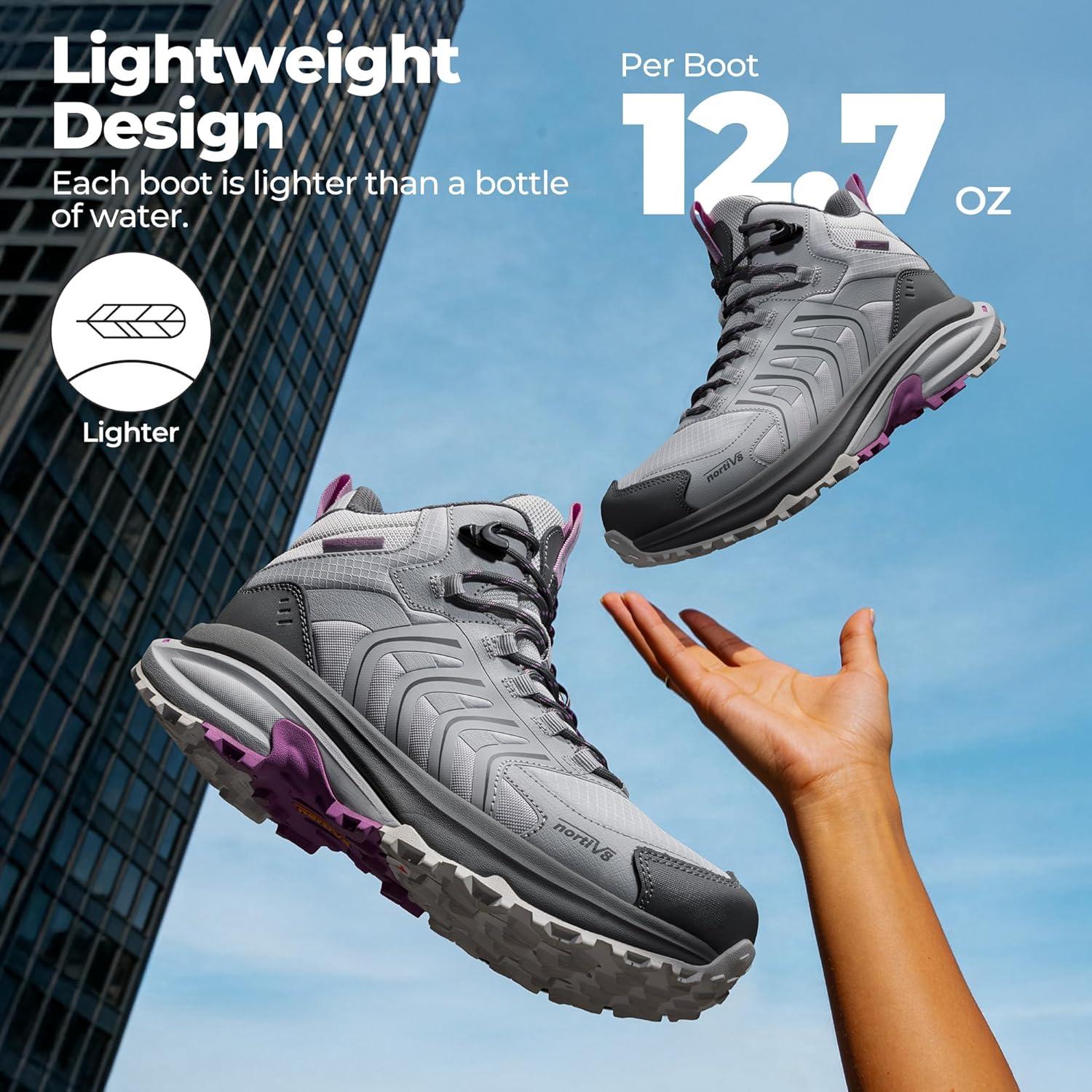 imageNORTIV 8 Womens Hiking Boots Waterproof Lightweight Outdoor Trekking Non Slip Comfortable Camping Ankle Breathable Boot Armadillo FieldLiteLight Grey
