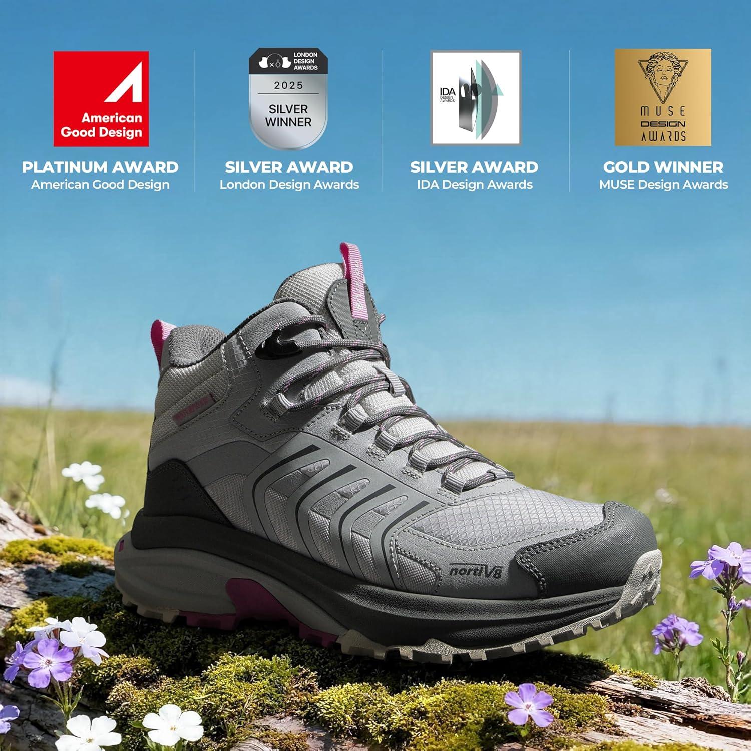 imageNORTIV 8 Womens Hiking Boots Waterproof Lightweight Outdoor Trekking Non Slip Comfortable Camping Ankle Breathable Boot Armadillo FieldLiteLight Grey
