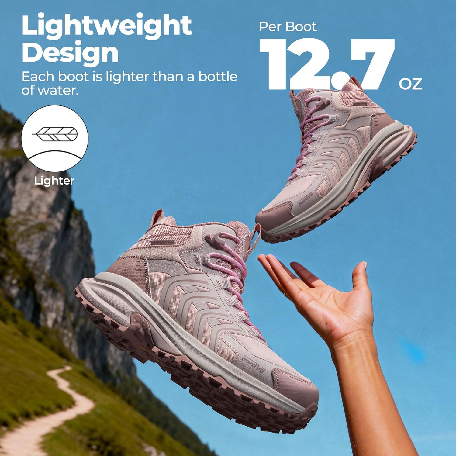 imageNORTIV 8 Womens Hiking Boots Waterproof Lightweight Outdoor Trekking Non Slip Comfortable Camping Ankle Breathable Boot Armadillo FieldLiteLight Pink