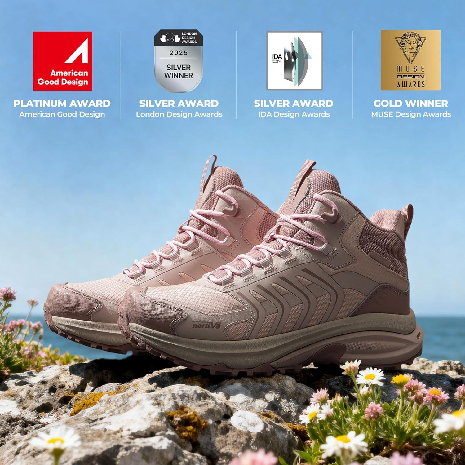 imageNORTIV 8 Womens Hiking Boots Waterproof Lightweight Outdoor Trekking Non Slip Comfortable Camping Ankle Breathable Boot Armadillo FieldLiteLight Pink