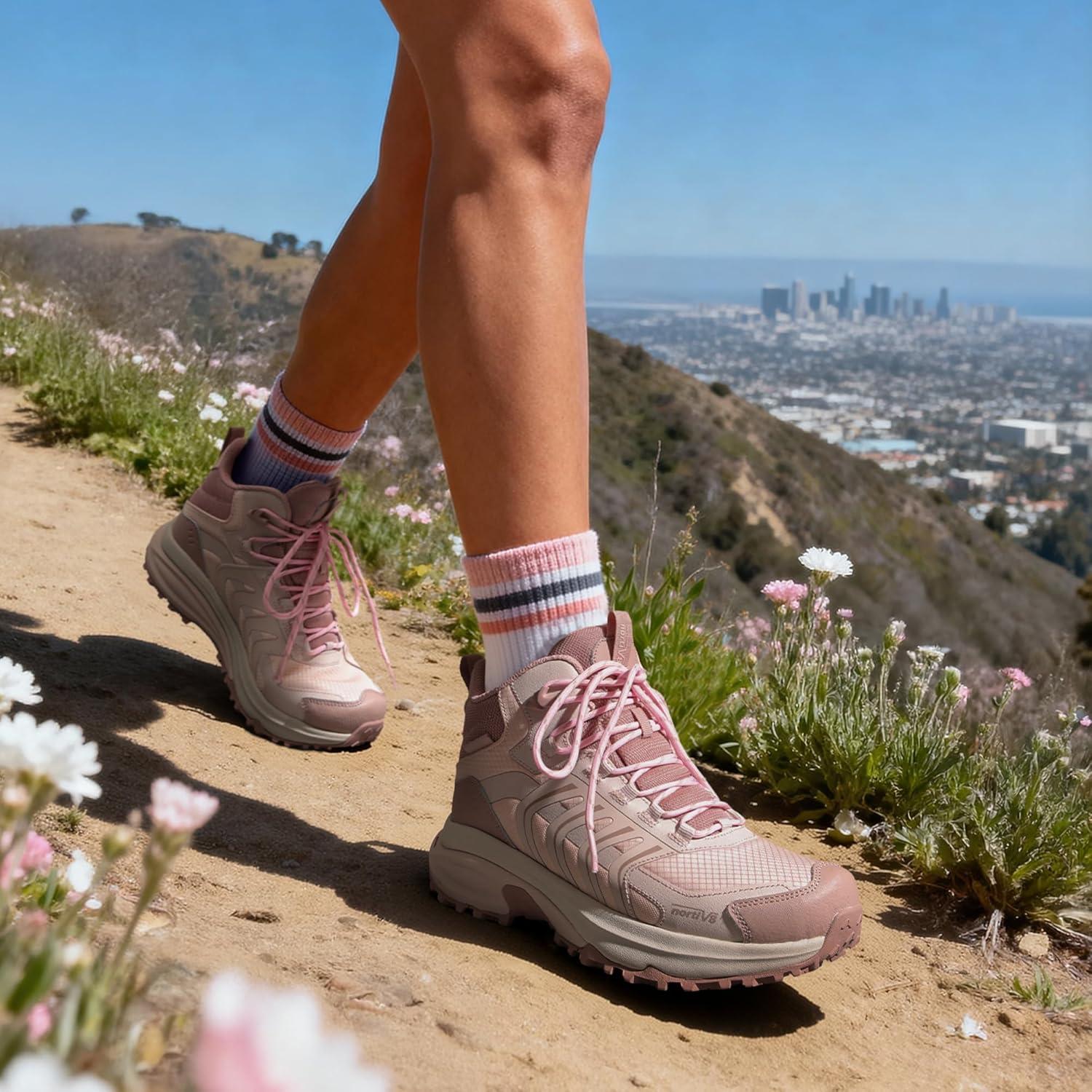 imageNORTIV 8 Womens Hiking Boots Waterproof Lightweight Outdoor Trekking Non Slip Comfortable Camping Ankle Breathable Boot Armadillo FieldLiteLight Pink