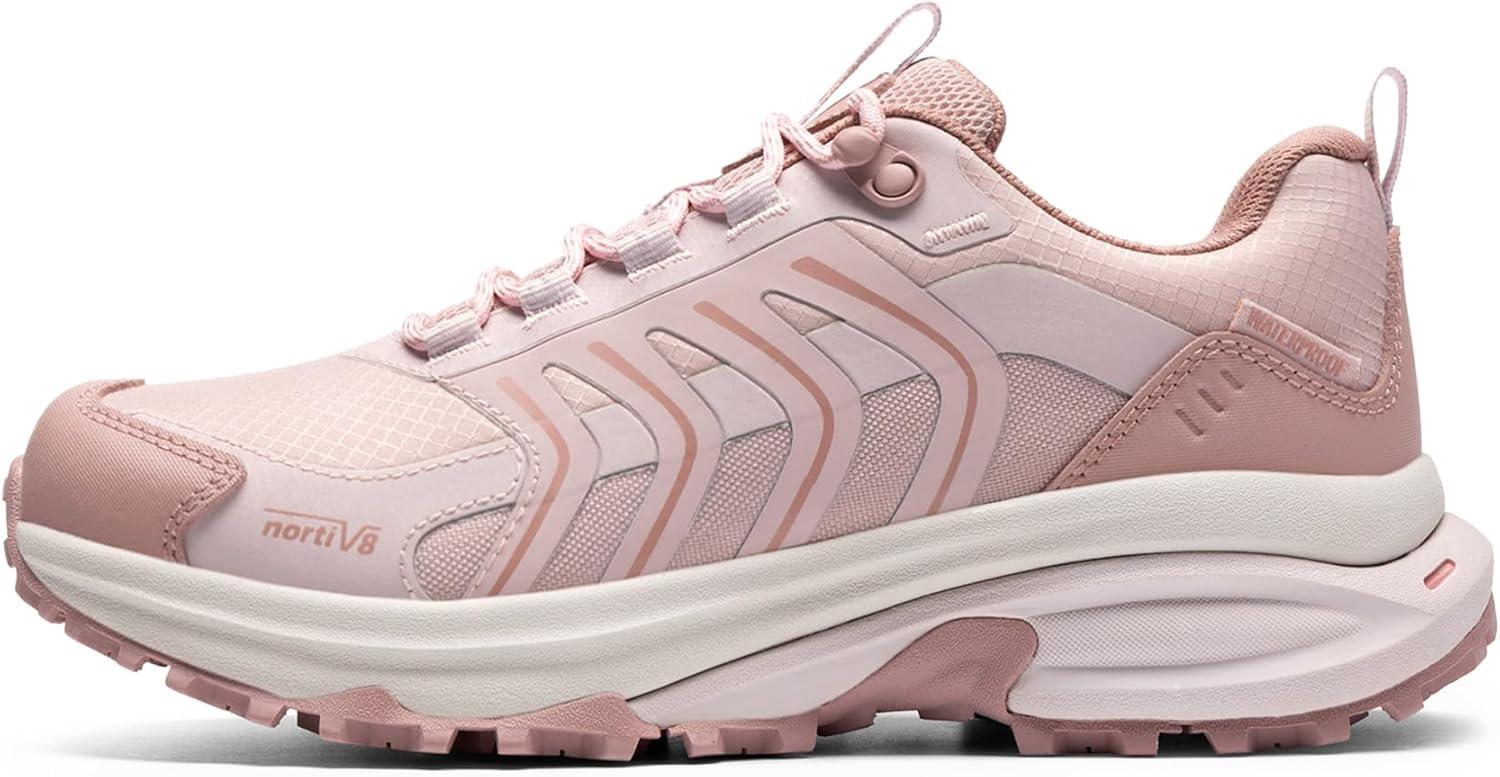imageNORTIV 8 Womens Waterproof Hiking Shoes Lightweight for Walking All Day Comfort NonSlip Outdoor Trekking Camping Climbing Fashion Sneakers Armadillo FieldLiteLight Pink