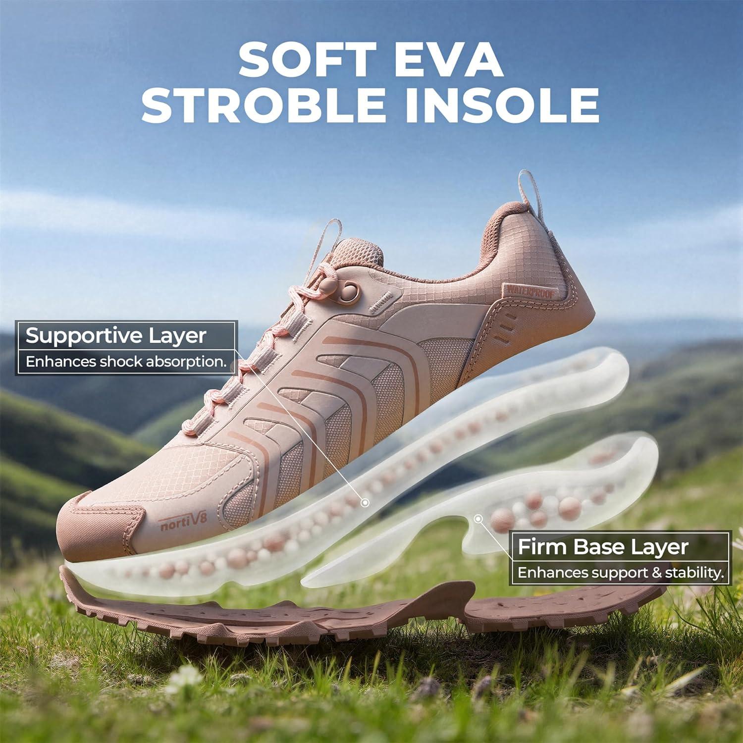 imageNORTIV 8 Womens Waterproof Hiking Shoes Lightweight for Walking All Day Comfort NonSlip Outdoor Trekking Camping Climbing Fashion Sneakers Armadillo FieldLiteLight Pink