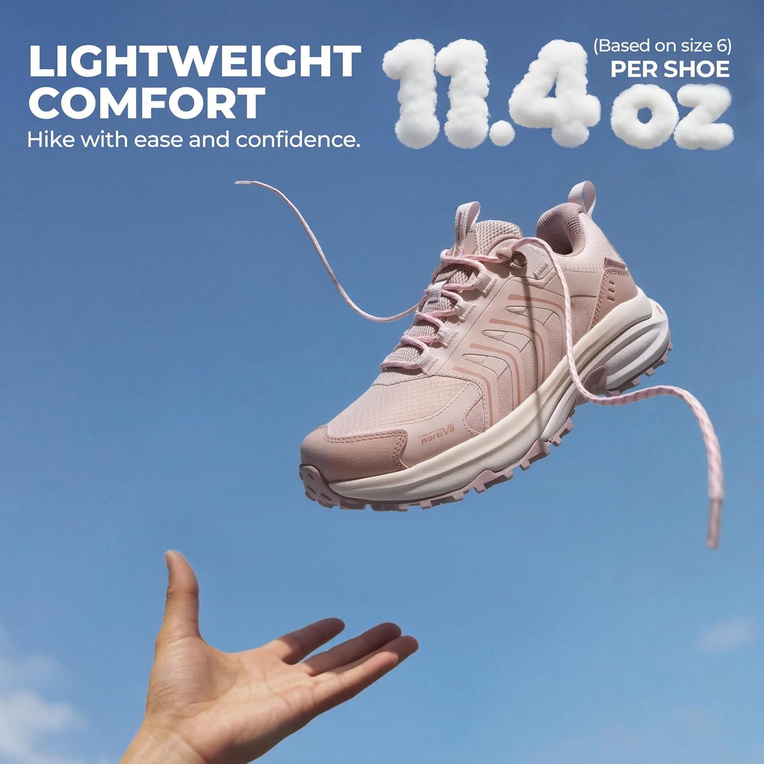imageNORTIV 8 Womens Waterproof Hiking Shoes Lightweight for Walking All Day Comfort NonSlip Outdoor Trekking Camping Climbing Fashion Sneakers Armadillo FieldLiteLight Pink
