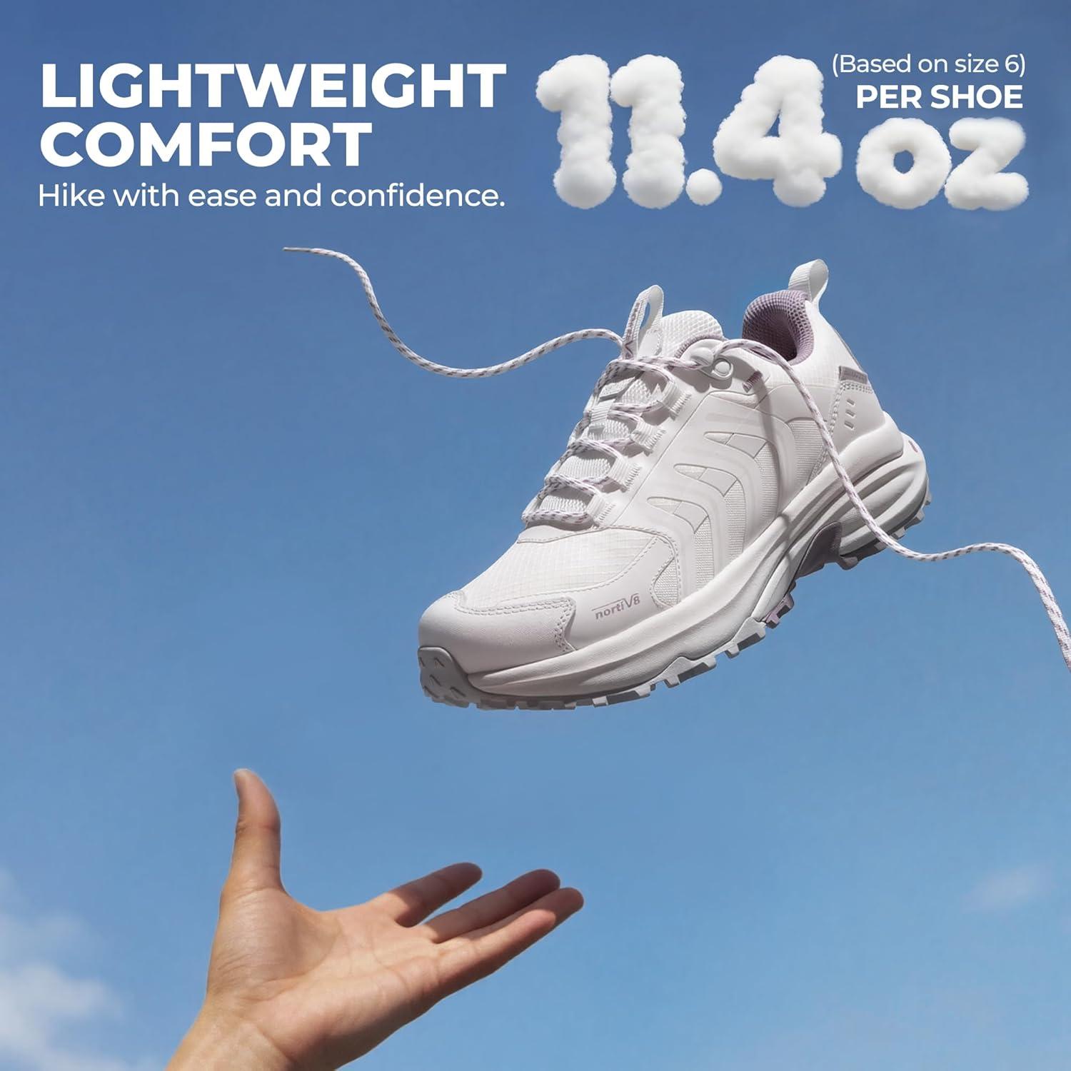 imageNORTIV 8 Womens Waterproof Hiking Shoes Lightweight for Walking All Day Comfort NonSlip Outdoor Trekking Camping Climbing Fashion Sneakers Armadillo FieldLiteWhitePurple