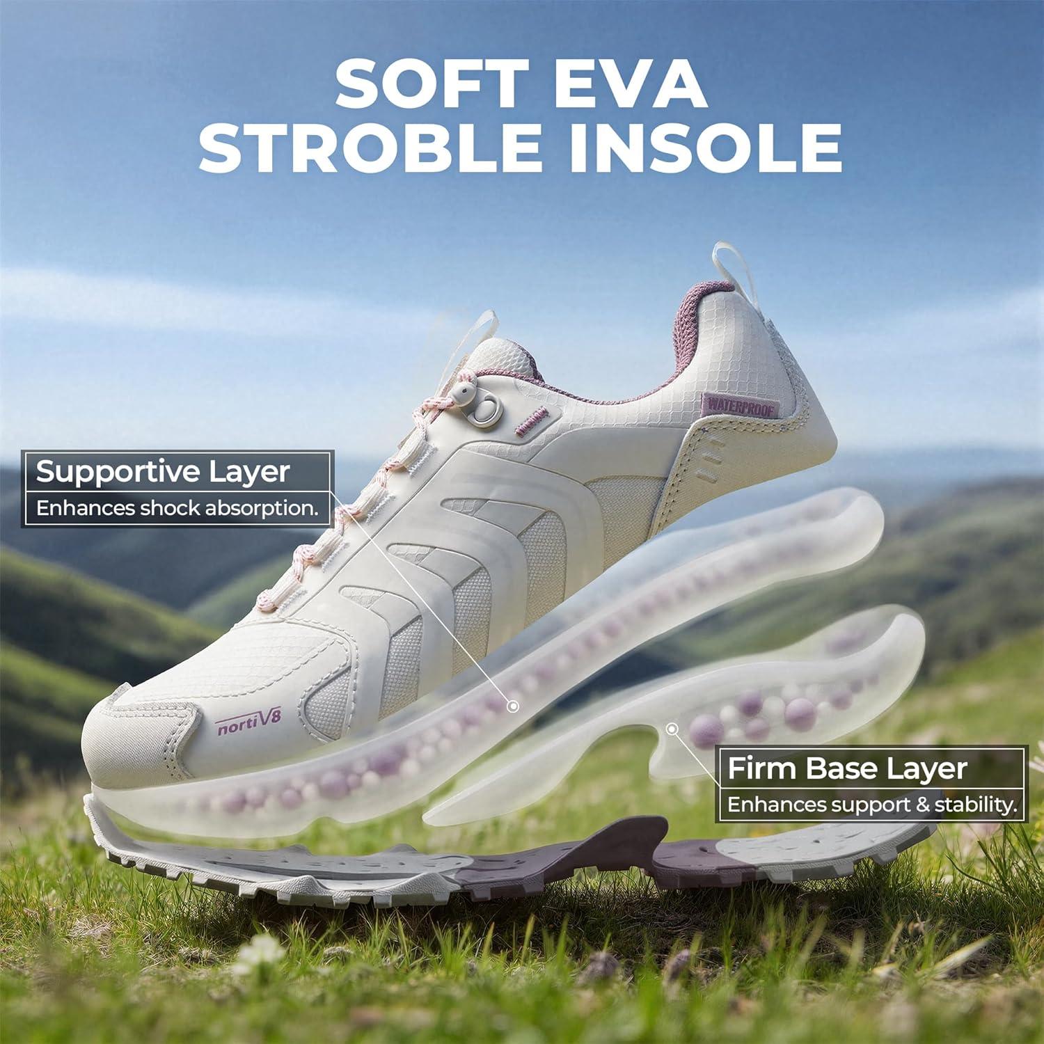imageNORTIV 8 Womens Waterproof Hiking Shoes Lightweight for Walking All Day Comfort NonSlip Outdoor Trekking Camping Climbing Fashion Sneakers Armadillo FieldLiteWhitePurple