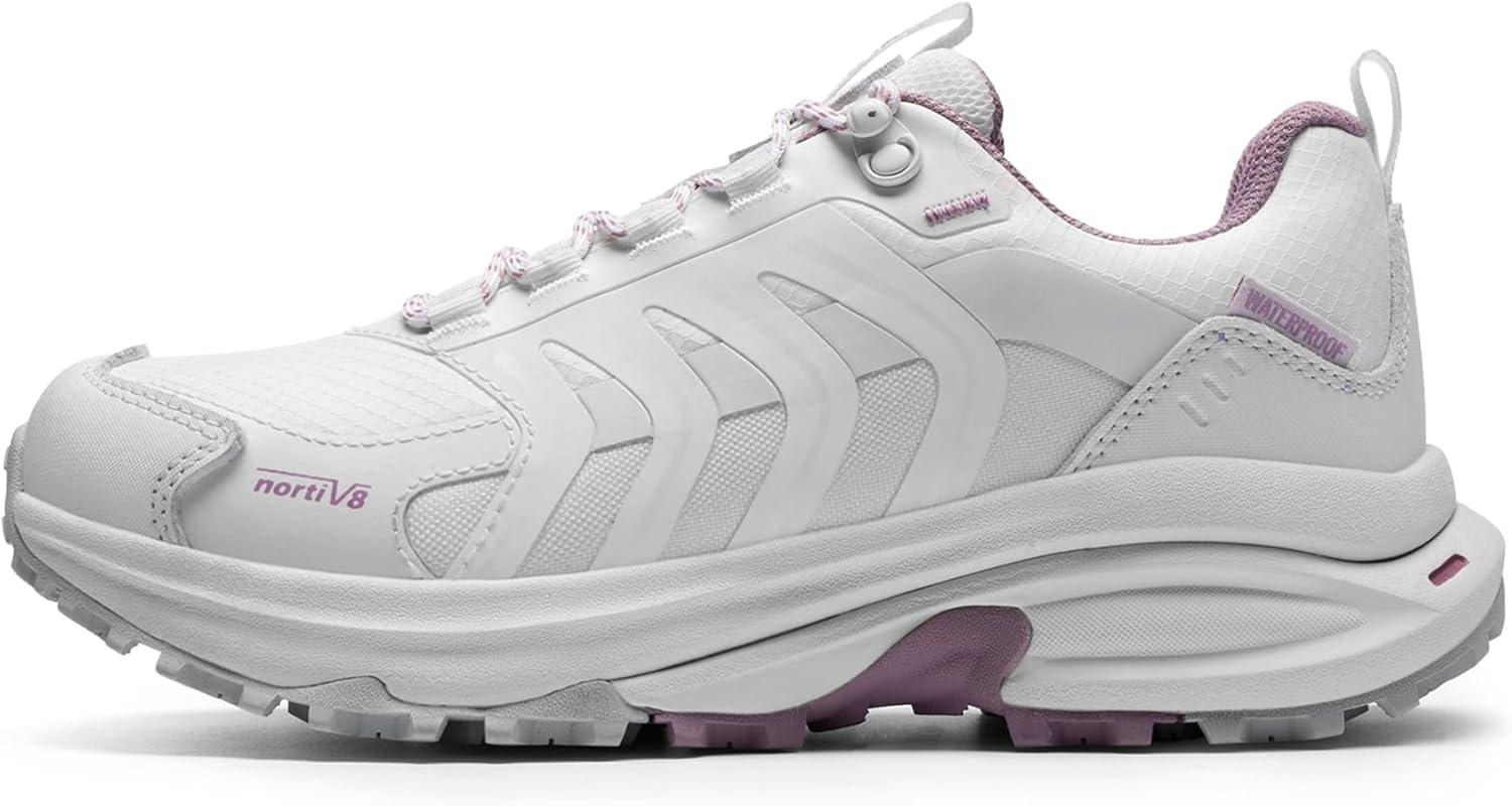 imageNORTIV 8 Womens Waterproof Hiking Shoes Lightweight for Walking All Day Comfort NonSlip Outdoor Trekking Camping Climbing Fashion Sneakers Armadillo FieldLiteWhitePurple