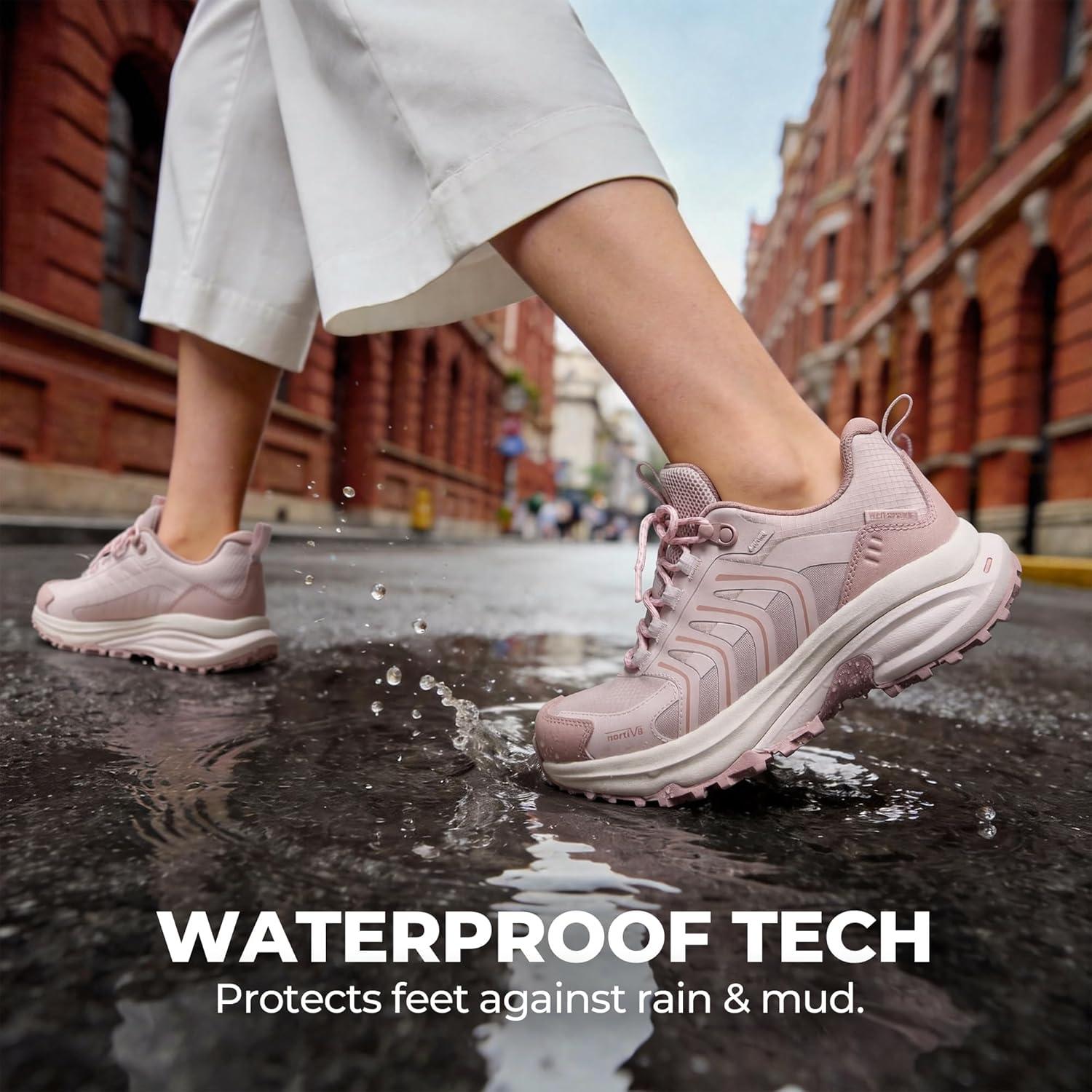 imageNORTIV 8 Womens Waterproof Hiking Shoes Lightweight for Walking All Day Comfort NonSlip Outdoor Trekking Camping Climbing Fashion Sneakers Armadillo FieldLiteLight Pink