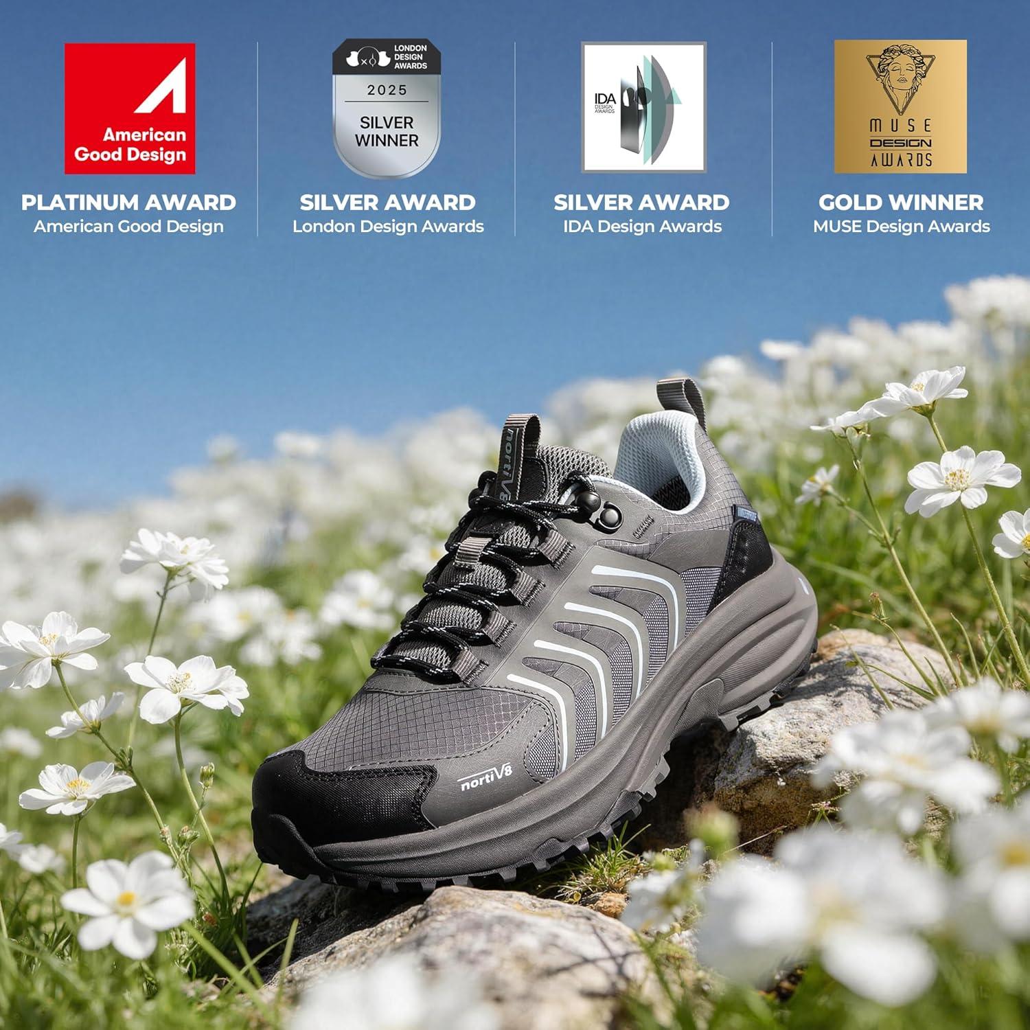 imageNORTIV 8 Womens Waterproof Hiking Shoes Lightweight for Walking All Day Comfort NonSlip Outdoor Trekking Camping Climbing Fashion Sneakers Armadillo FieldLiteDark Grey