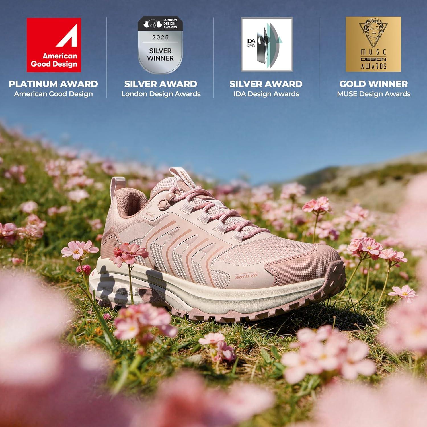 imageNORTIV 8 Womens Waterproof Hiking Shoes Lightweight for Walking All Day Comfort NonSlip Outdoor Trekking Camping Climbing Fashion Sneakers Armadillo FieldLiteLight Pink