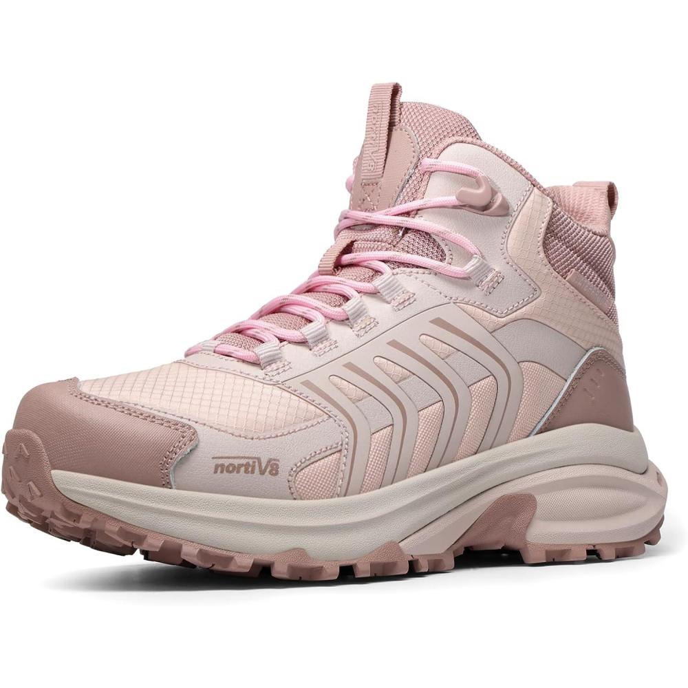 imageNORTIV 8 Womens Hiking Boots Waterproof Lightweight Outdoor Trekking Non Slip Comfortable Camping Ankle Breathable Boot Armadillo FieldLiteLight Pink